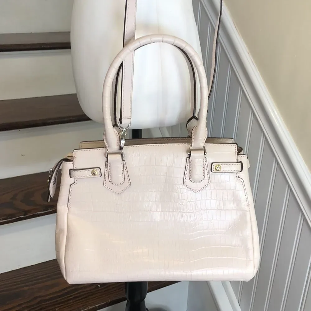 HENRI BENDEL CARLYLE Blush Croc Embossed Top Handle Satchel w/ Strap MINT